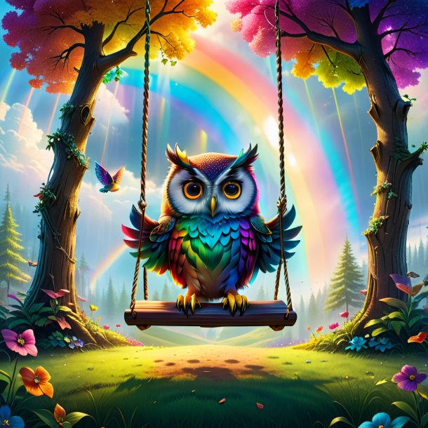 Picture of a swinging on a swing of a owl on the rainbow