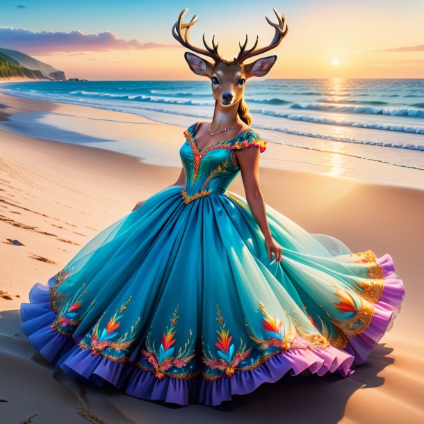 Picture of a deer in a dress on the beach