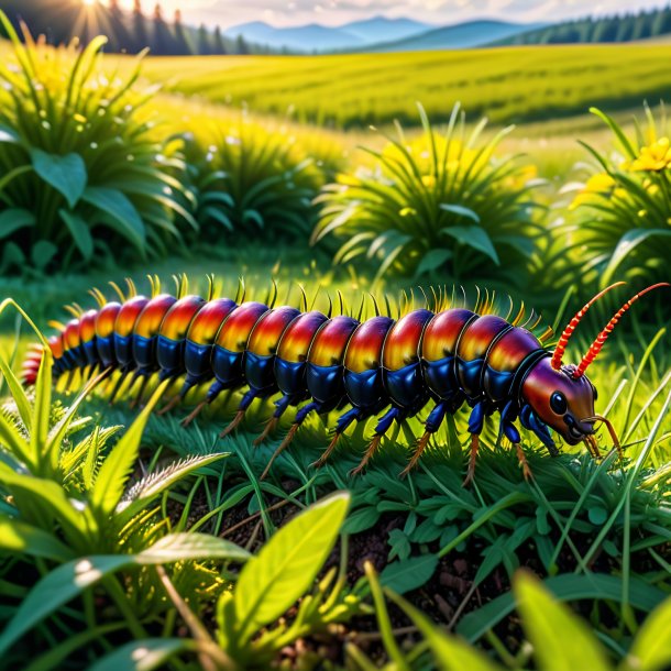 Image of a playing of a centipede in the meadow