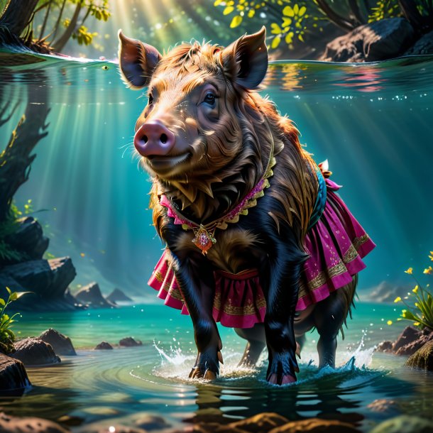 Picture of a boar in a skirt in the water