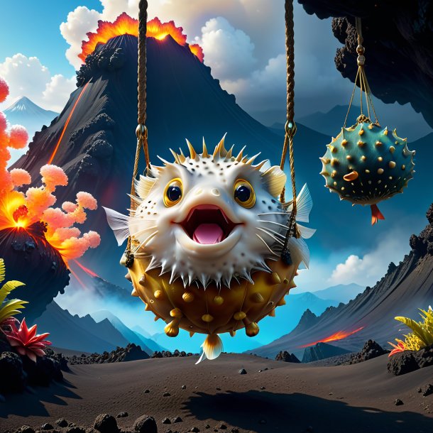 Photo of a swinging on a swing of a pufferfish in the volcano