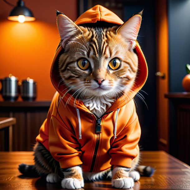 Image of a cat in a orange hoodie