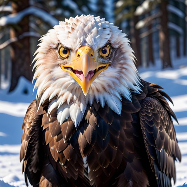 Image of a smiling of a eagle in the snow