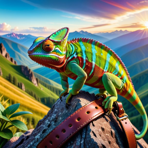 Photo of a chameleon in a belt in the mountains