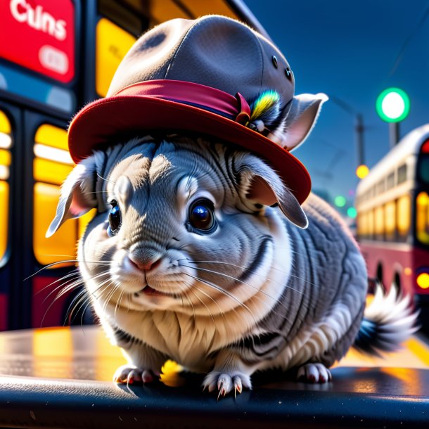 Foto de una chinchillas en un sombrero en la parada de autobús