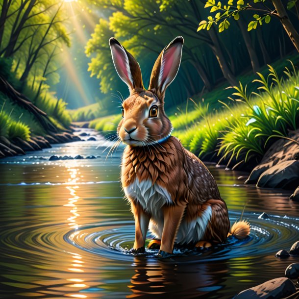 Drawing of a hare in a belt in the river