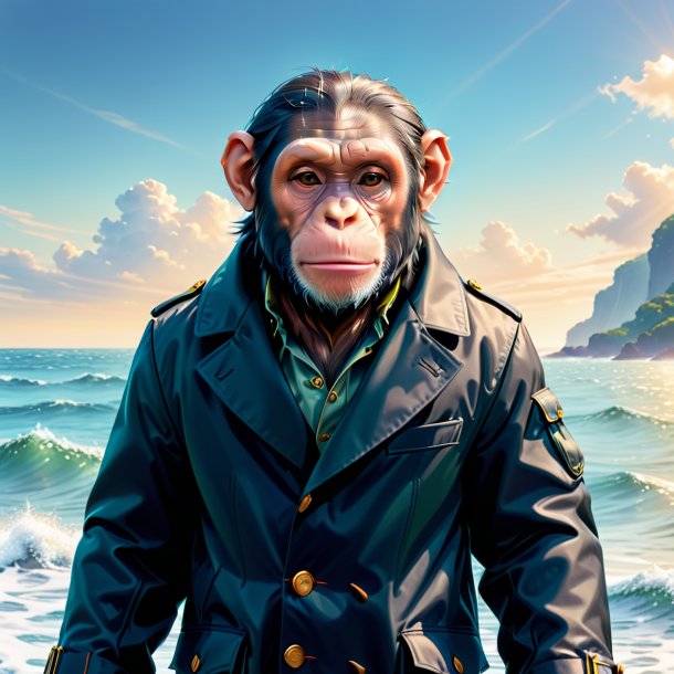 Illustration d'un chimpanzé dans un manteau dans la mer