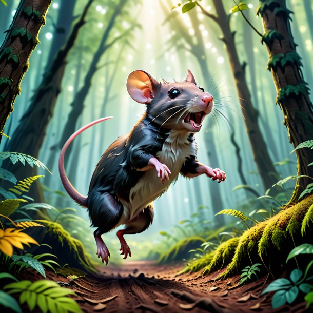 Image of a jumping of a rat in the forest