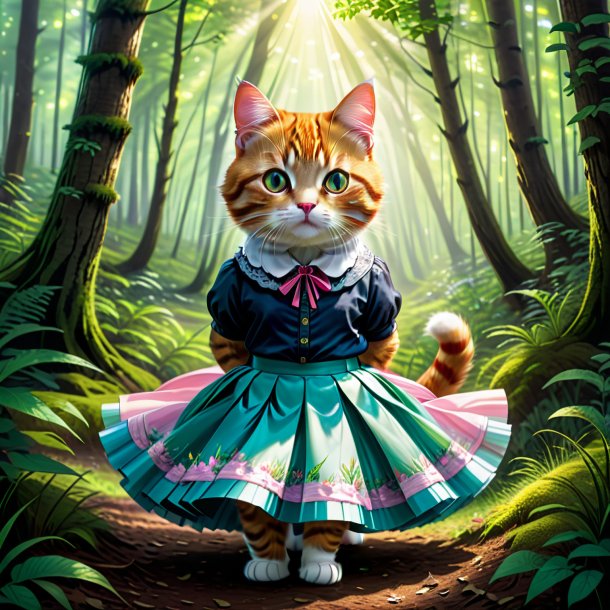 Drawing of a cat in a skirt in the forest