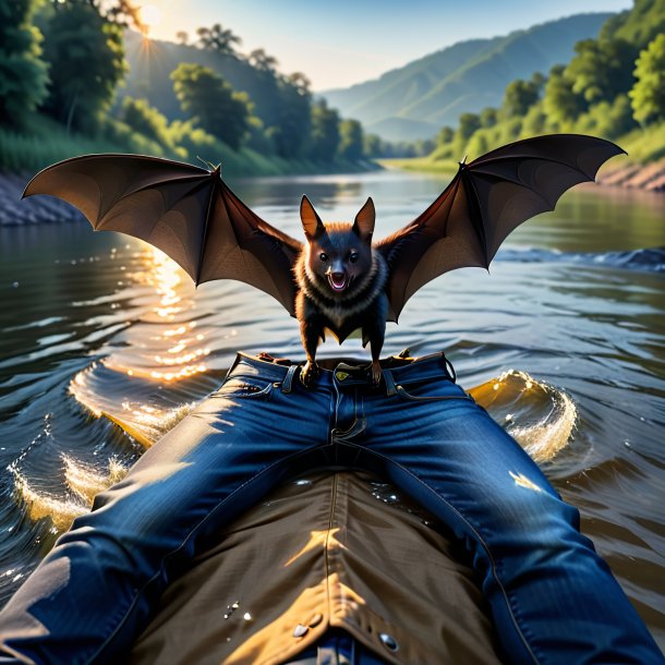 Pic d'une chauve-souris dans un jean dans la rivière