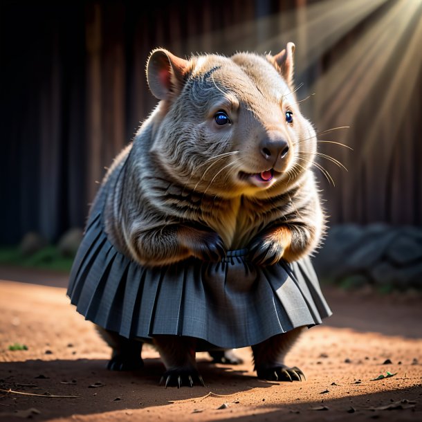 Image of a wombat in a gray skirt