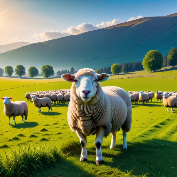 Pic of a waiting of a sheep on the field