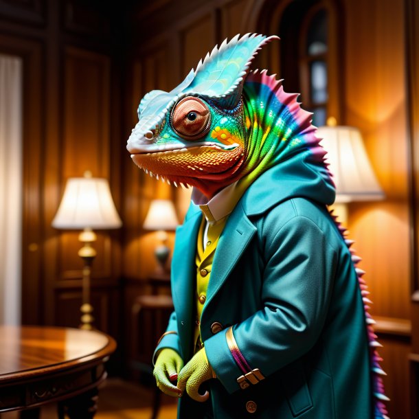 Pic d'un caméléon dans un manteau dans la maison