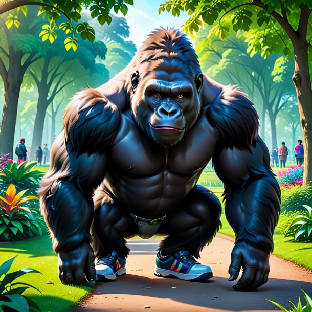 Photo of a gorilla in a shoes in the park