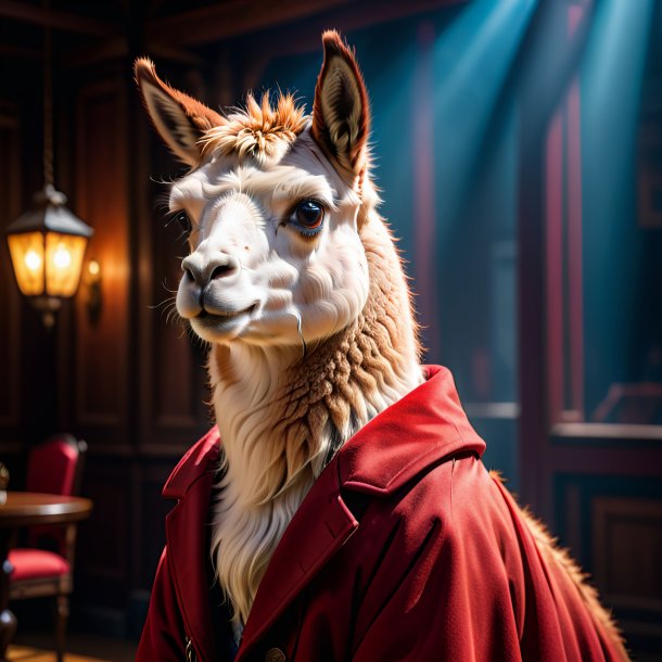 Image d'un lama dans un manteau rouge