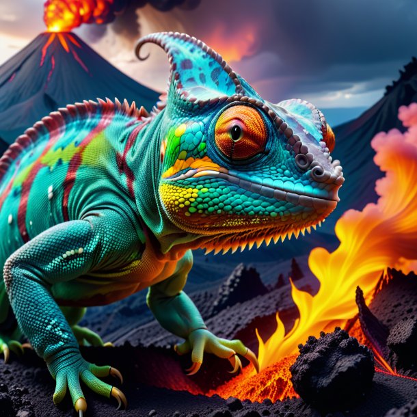 Photo of a eating of a chameleon in the volcano