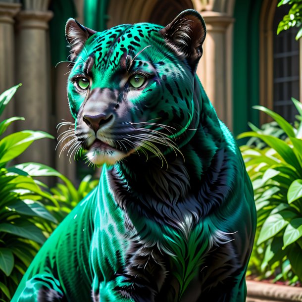 Foto de uma pantera em um vestido verde