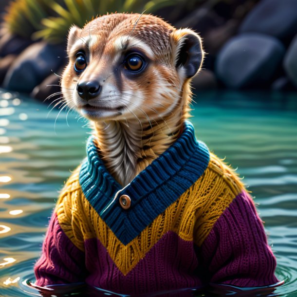 Drawing of a meerkat in a sweater in the water