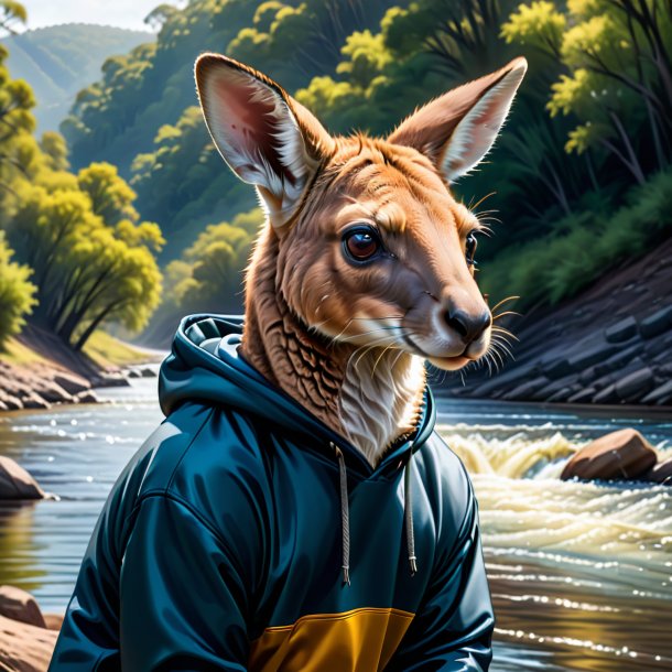 Drawing of a kangaroo in a hoodie in the river