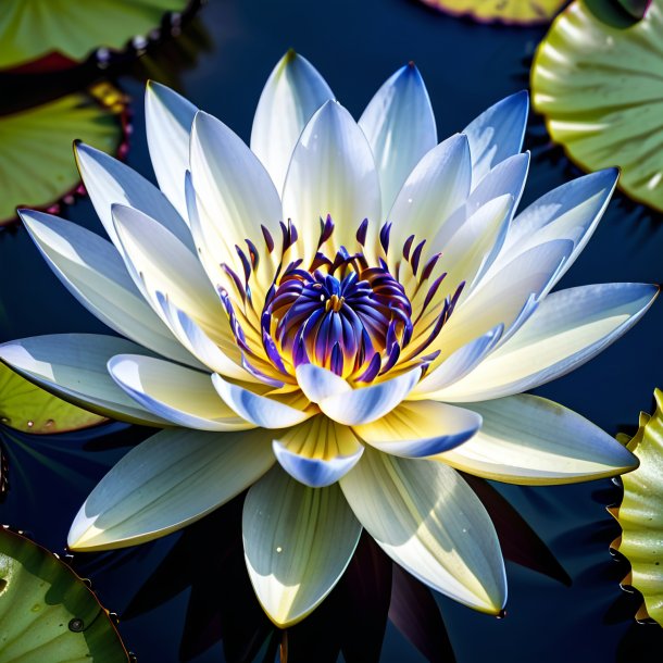 Figure of a navy blue water lily, white