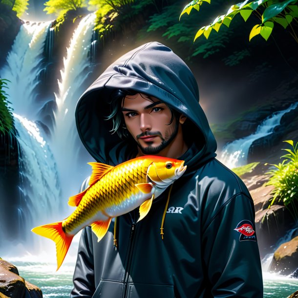 Pic of a carp in a hoodie in the waterfall