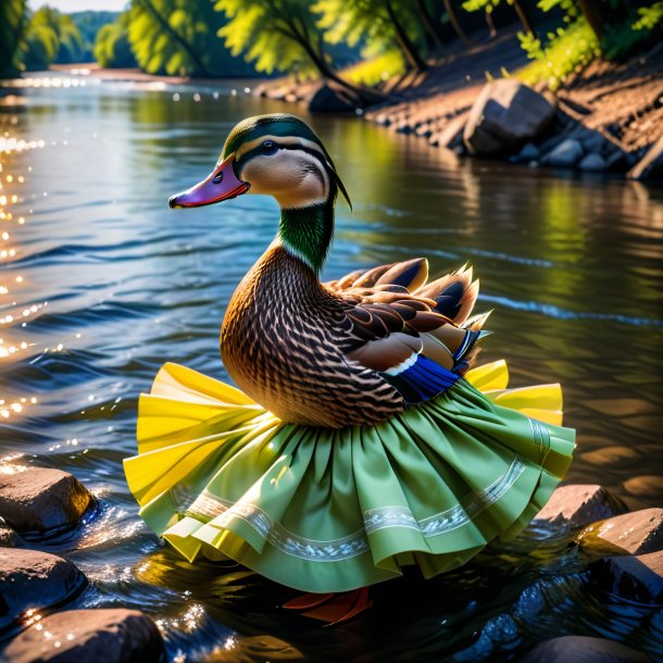 Photo of a duck in a skirt in the river