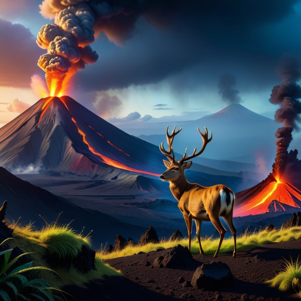 Image of a waiting of a deer in the volcano