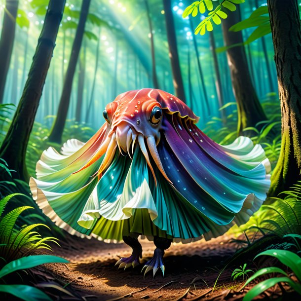 Picture of a cuttlefish in a skirt in the forest