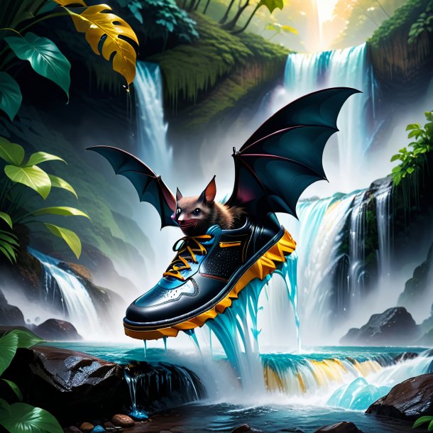 Illustration of a bat in a shoes in the waterfall