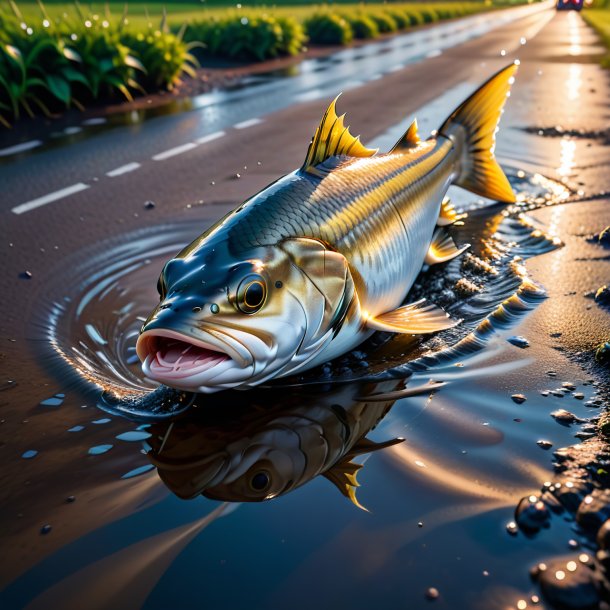 Picture of a playing of a haddock in the puddle