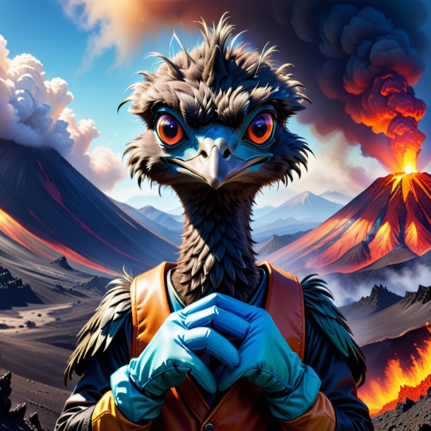 Drawing of a emu in a gloves in the volcano