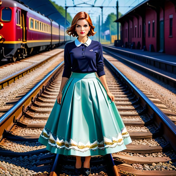 Image of a haddock in a skirt on the railway tracks