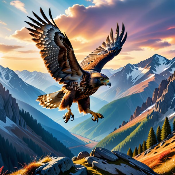 Picture of a jumping of a hawk in the mountains