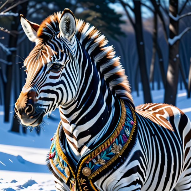 Illustration of a zebra in a vest in the snow