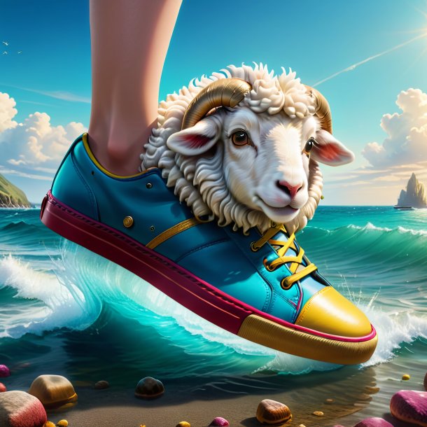 Drawing of a sheep in a shoes in the sea