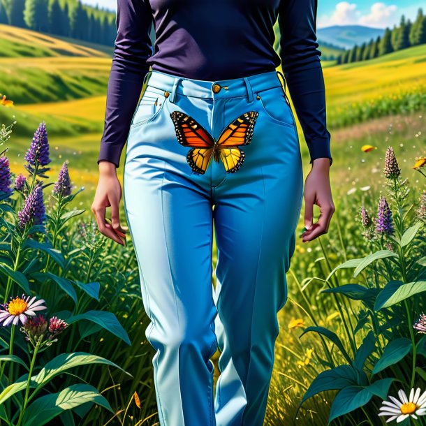 Dessin d'un papillon dans un pantalon dans la prairie