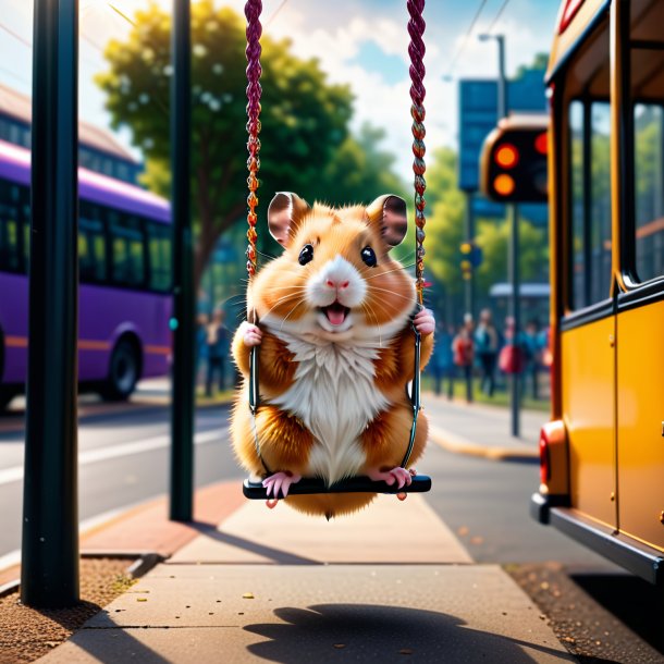 Picture of a swinging on a swing of a hamster on the bus stop