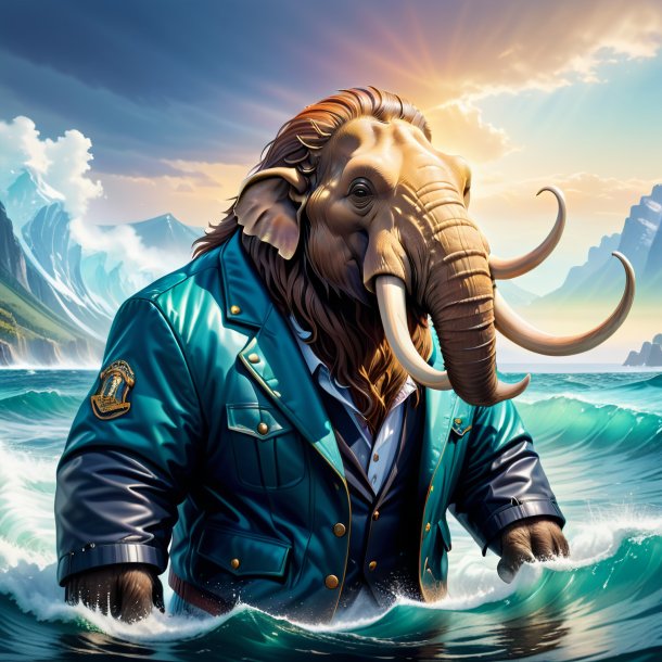 Ilustración de un mamut en una chaqueta en el mar