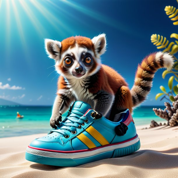 Photo of a lemur in a shoes in the sea