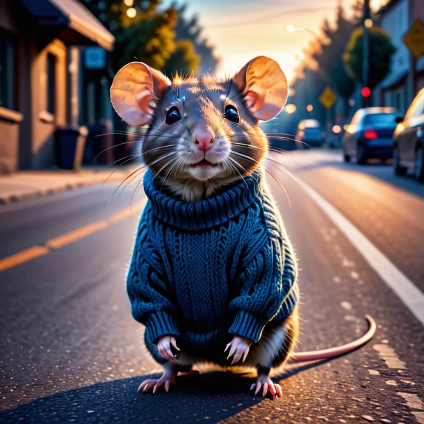 Photo of a rat in a sweater on the road