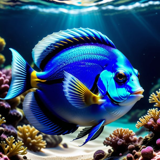 Photo of a blue tang in a gloves in the water