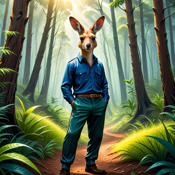 Illustration of a kangaroo in a trousers in the forest