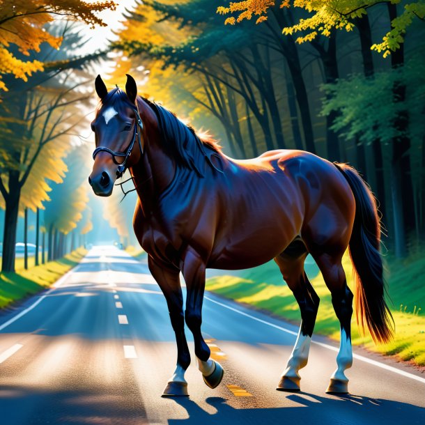 Drawing of a horse in a coat on the road