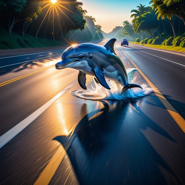 Photo of a playing of a dolphin on the road