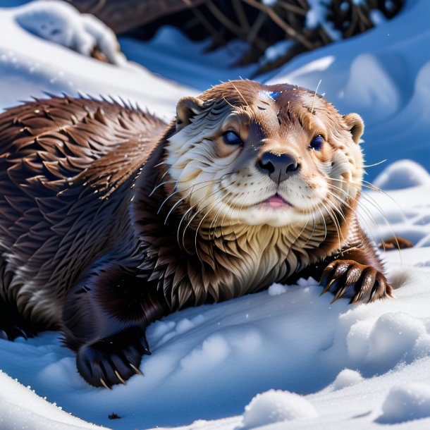 Image d'un sommeil d'une loutre dans la neige