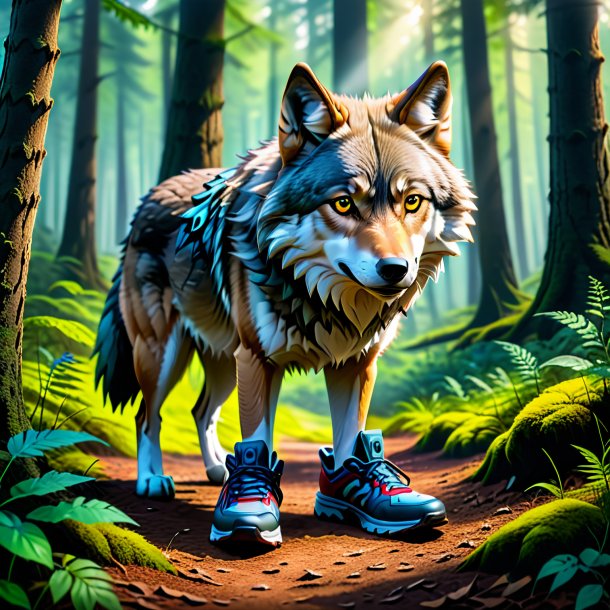 Imagen de un lobo en un zapato en el bosque