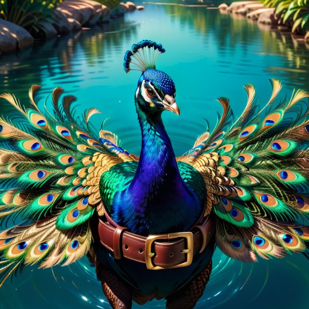 Picture of a peacock in a belt in the water