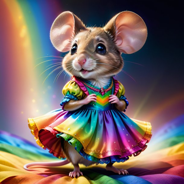 Imagen de un ratón en un vestido en el arco iris