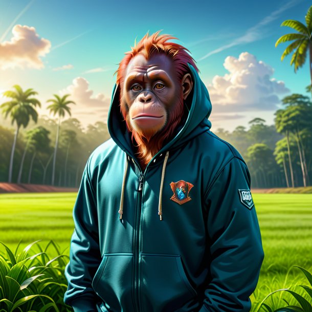 Dibujo del orangután en la sudadera en el campo