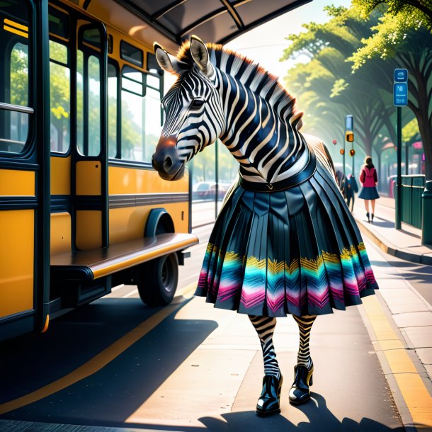 Illustration of a zebra in a skirt on the bus stop